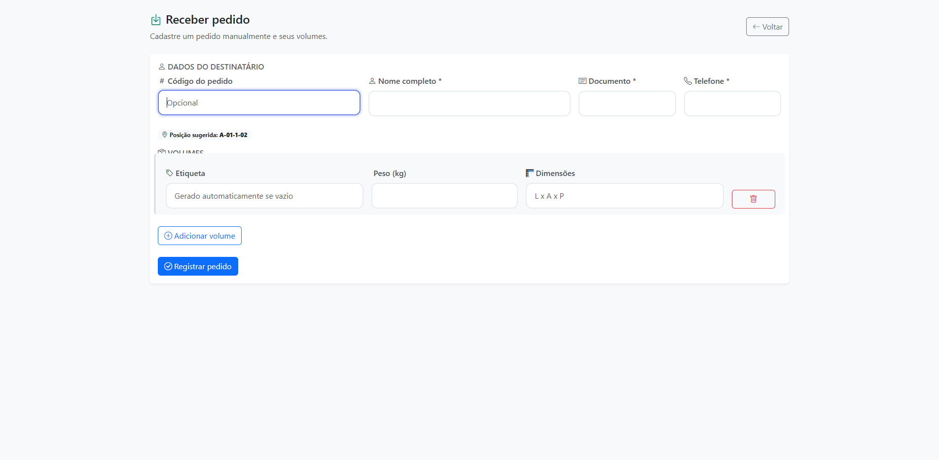 Recebimento de Pedidos