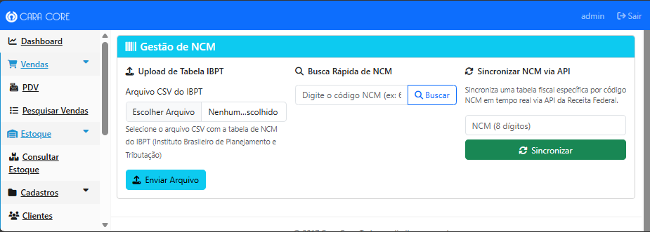 Gestão de NCM - Upload de Tabela IBPT