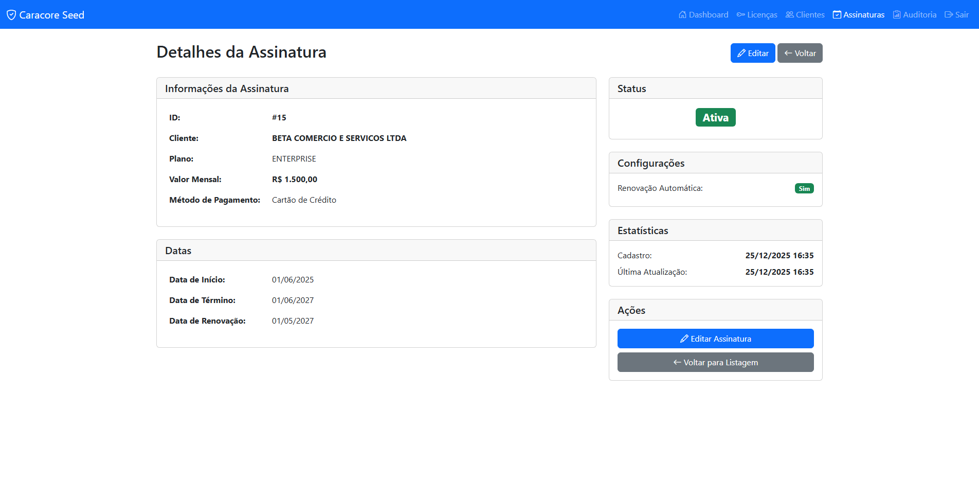 Detalhes da Assinatura